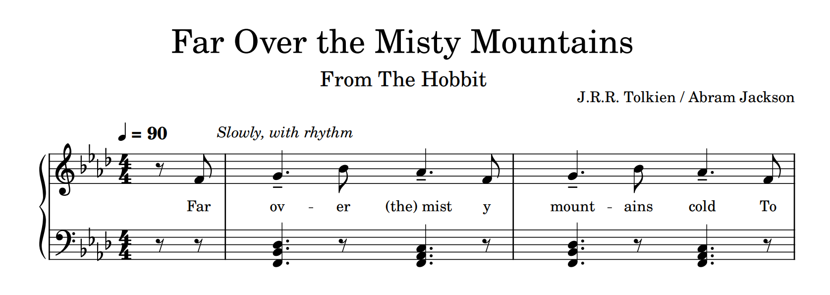 The first line of my arrangement of Far Over the Misty Mountains Cold